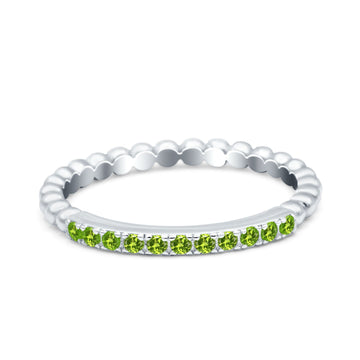 Half Eternity Wedding Band Ring Round Simulated Peridot CZ 925 Sterling Silver